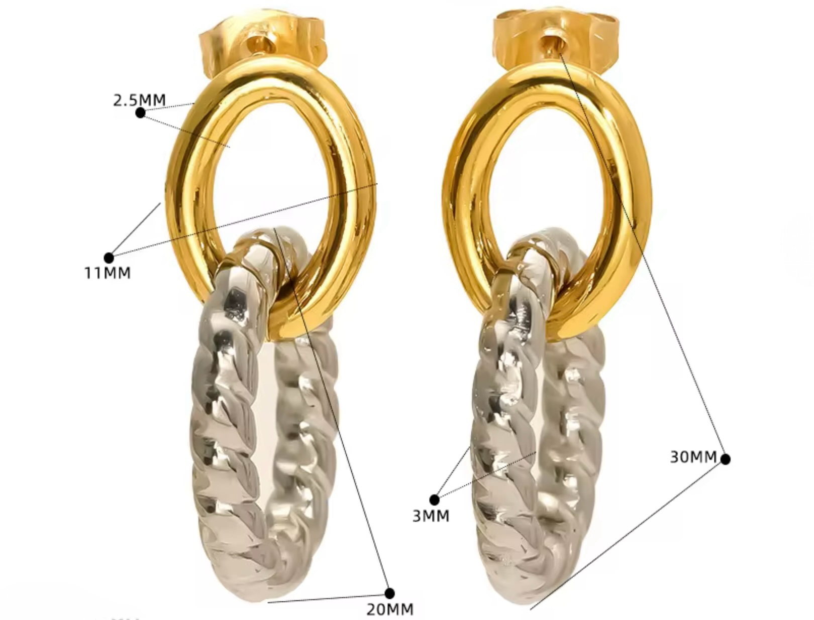 Boucles Entrelacées Or & Argent