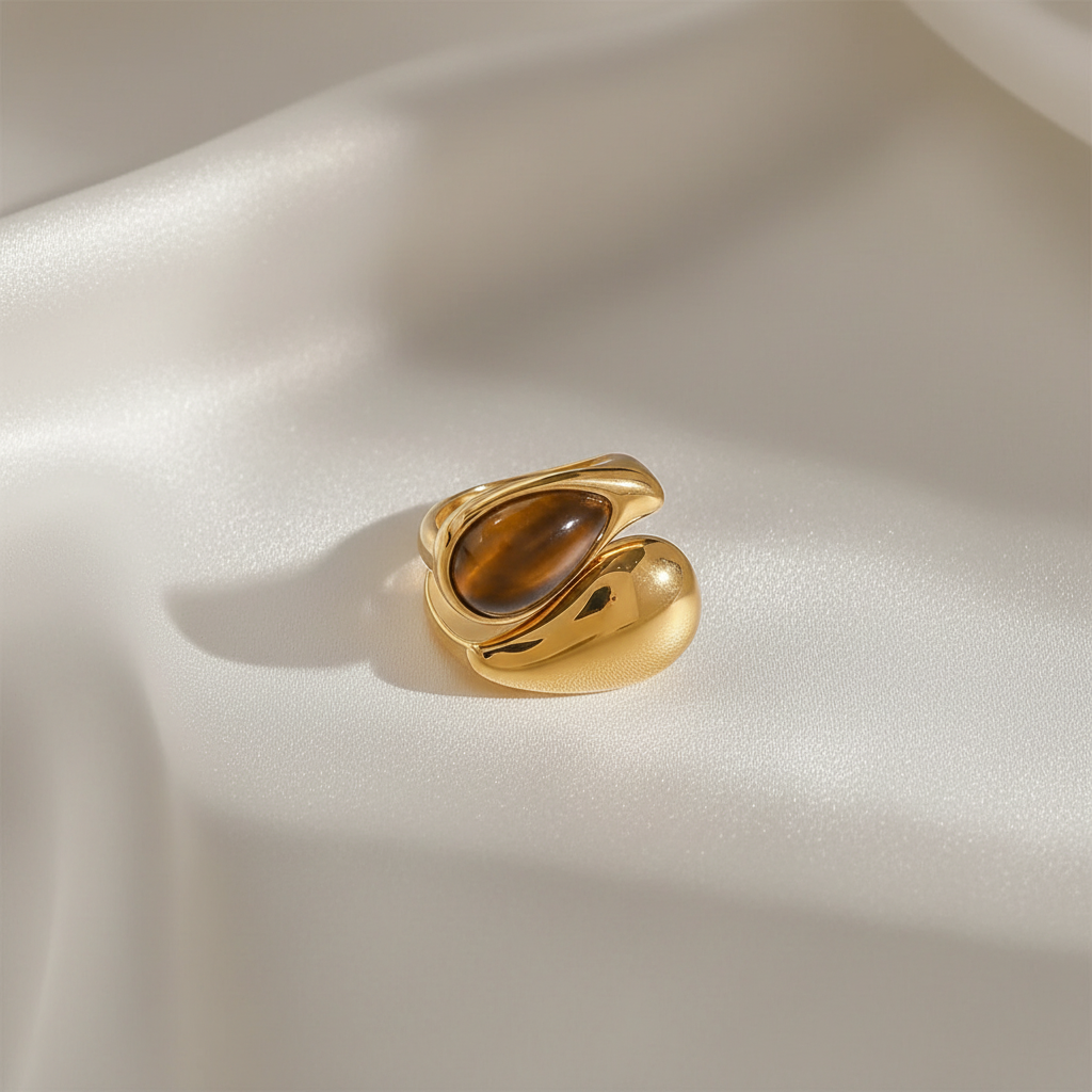 Bague pierre marron seule sur soie - vue 3