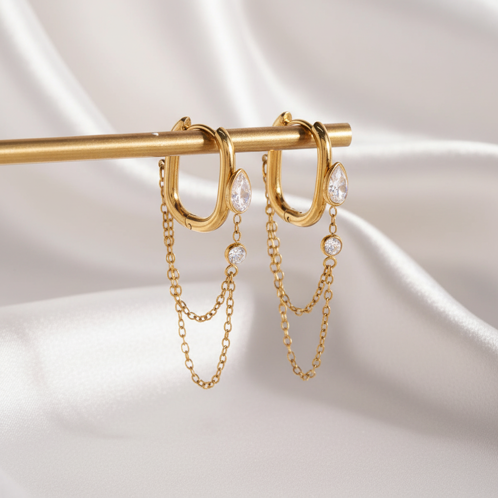 Boucles d'oreilles cristaux clairs - soie blanche