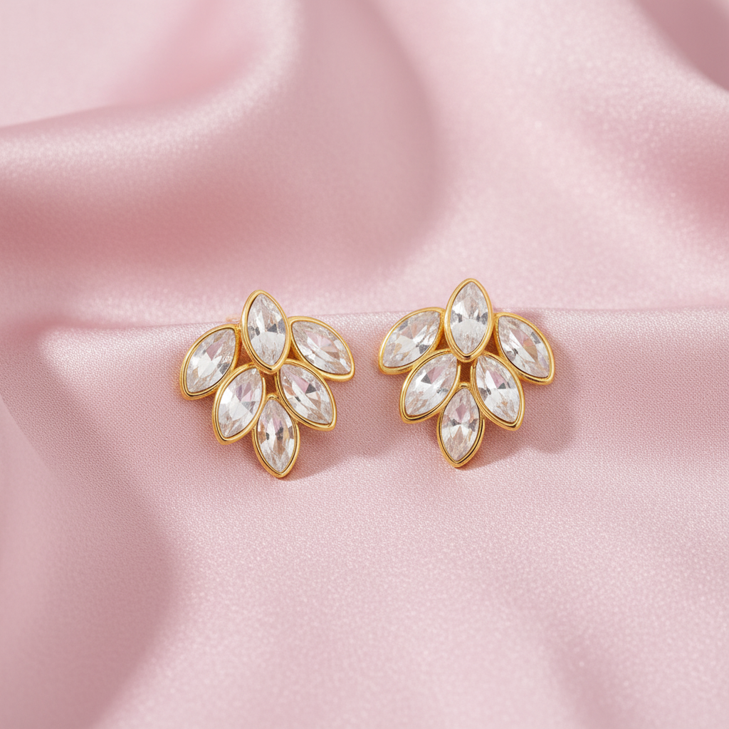 Boucles d'oreilles feuille sur soie rosée