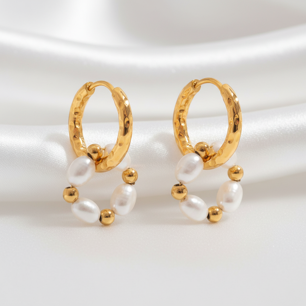 Boucles d'oreilles perles et or - soie blanche sans mesures