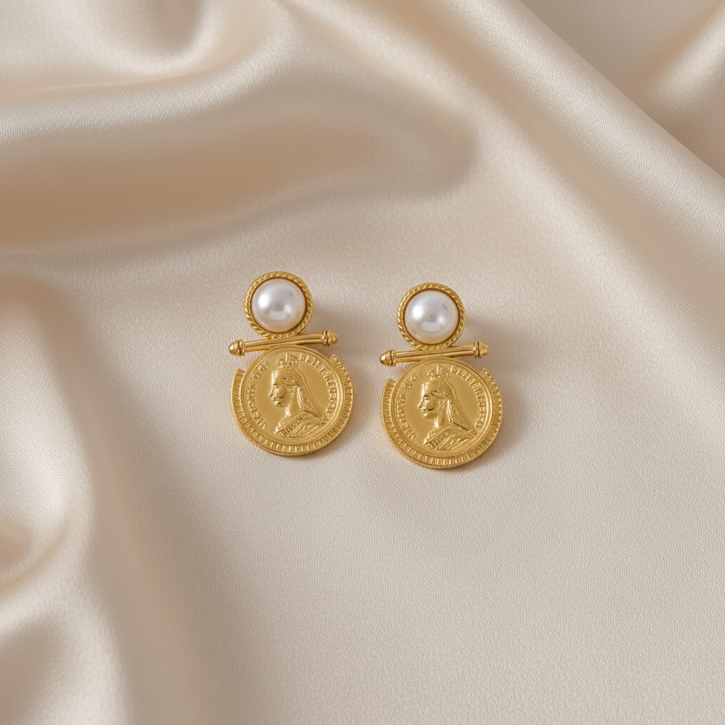 Boucles d'oreilles sur soie beige