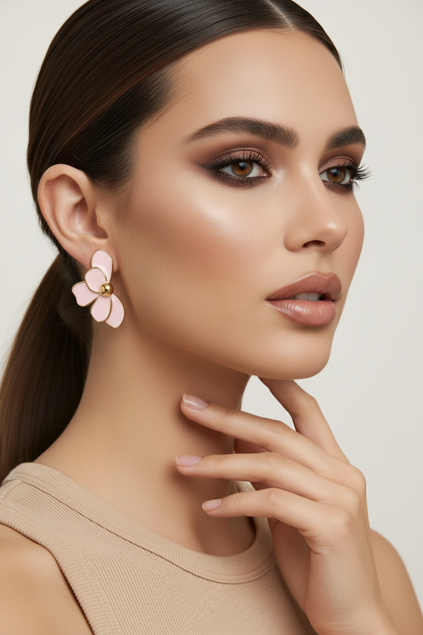 Boucles fleur rose - Pose 2