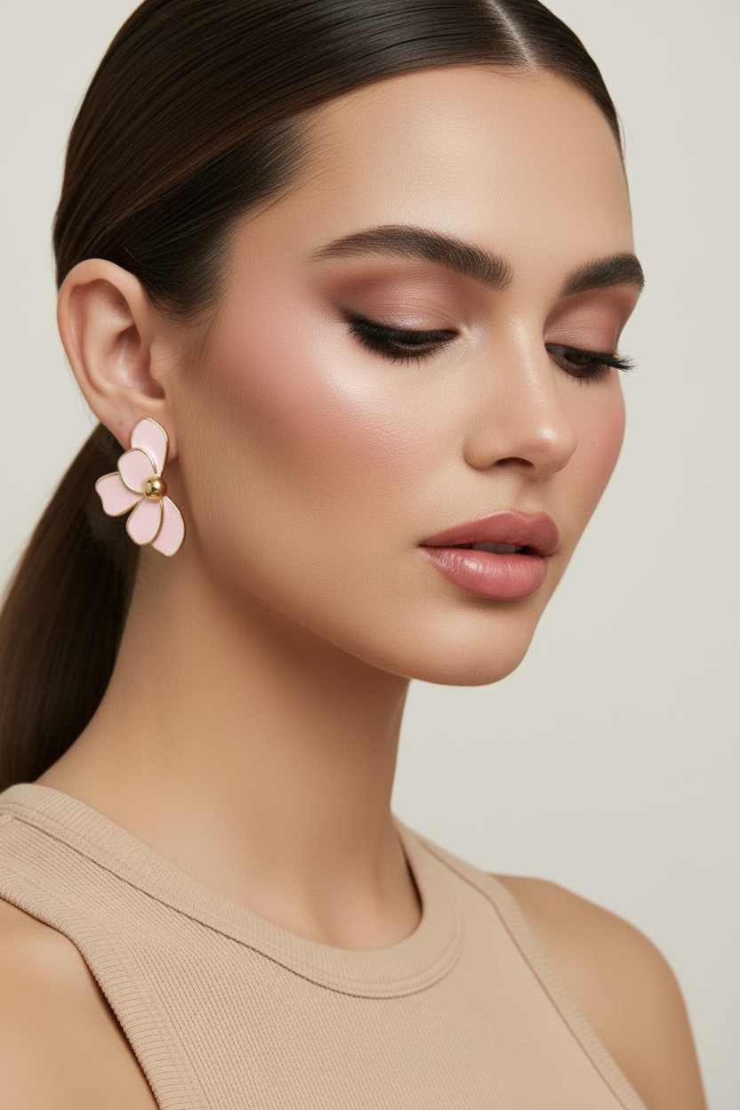 Boucles fleur rose - Pose 3