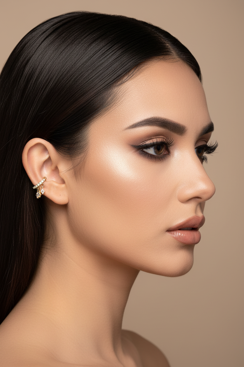 Piercing d'oreille sur mannequin brune